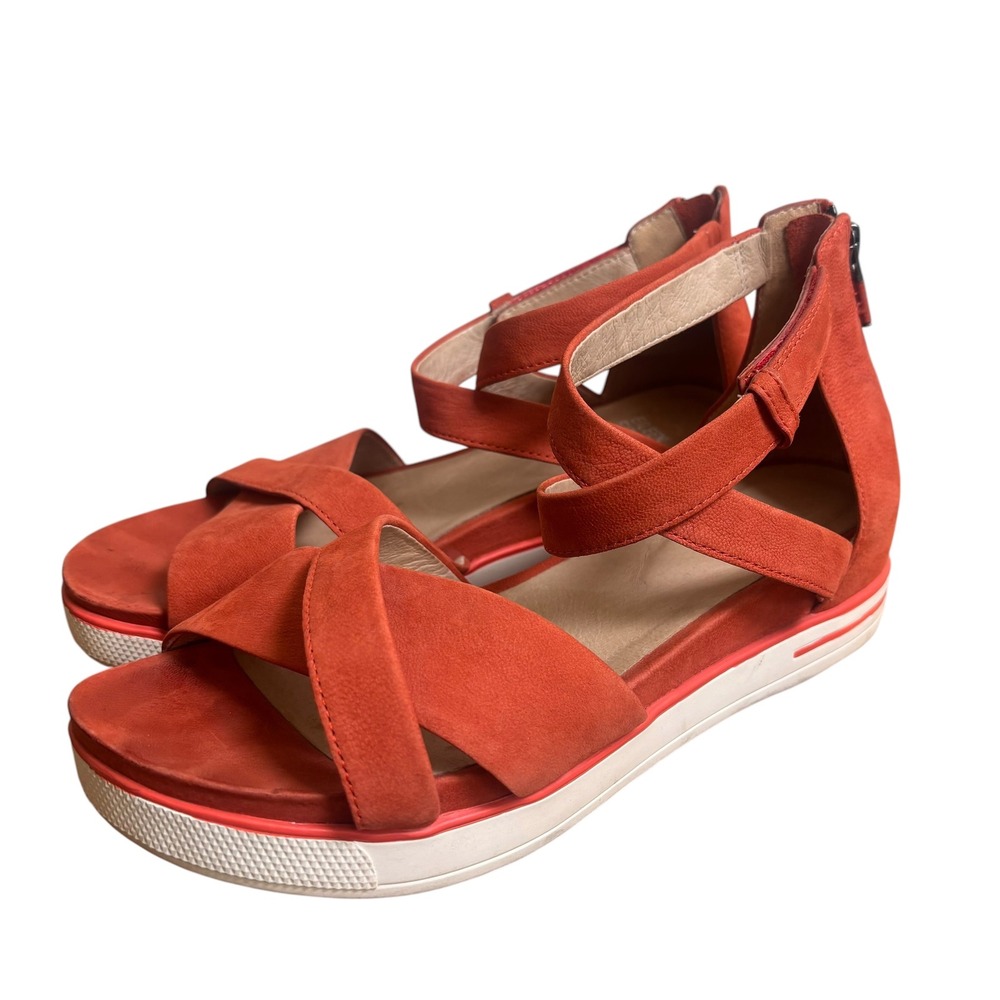 Eileen Fisher Womens Orange Nubuck Leather Platform Sport Sandals Size 8.5